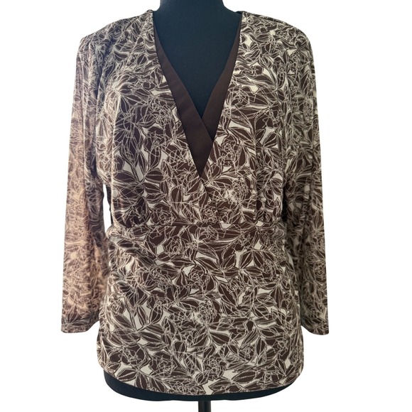 A Line Tops - Vintage Y2K 90s Top Women's XL Brown Babydoll Empire Leafy Fairy Cottage Office‎